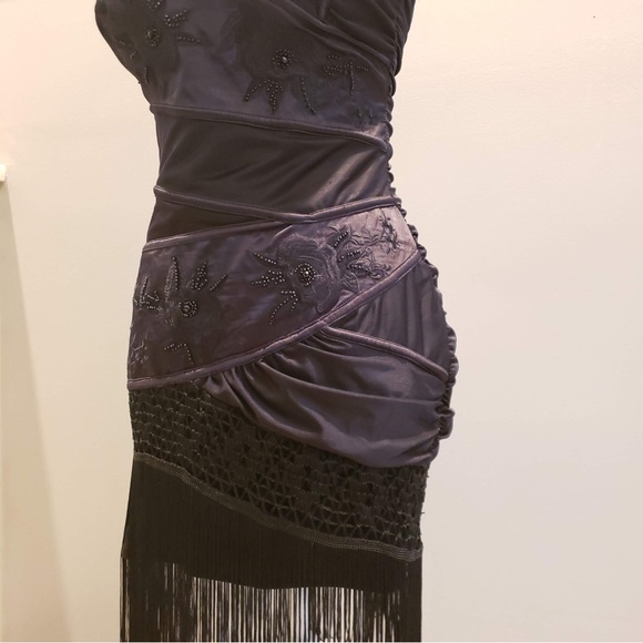 NWT BEBE Beaded Black Fringe Flapper Dress - Picture 13 of 13